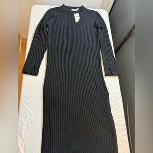 All in Favor Elegant Black Ribbed Dress